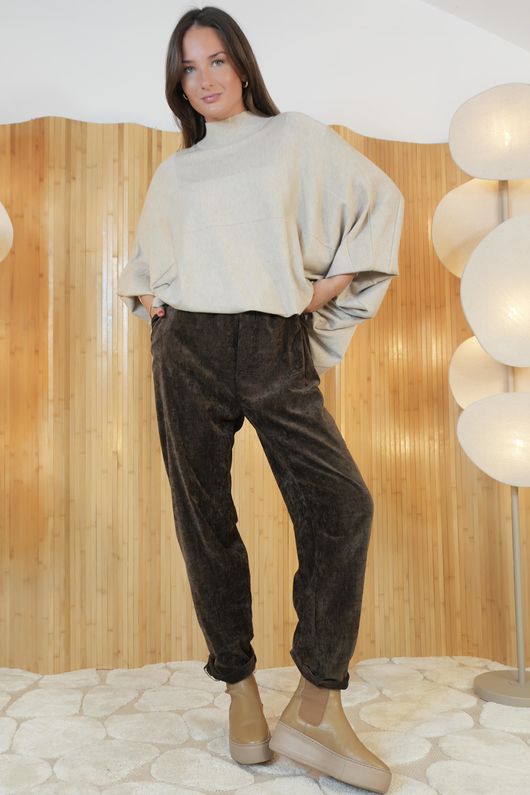 Stretch Velour Tapered Pant Chocolate /7=